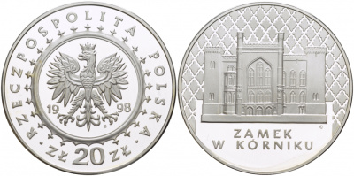 Польша 20 злотых 1998 Замок в Курнике KM 348 серебро PROOF 1084-6-44