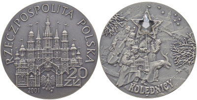 Польша 20 злотых 2001 MW, рождество (CHRISTMAS), вставка из циркония в виде путеводной звезды KM 424 серебро UNC 1071-9-11