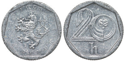 Чехия 20 геллеров 1993 KM 2.1 алюминий 4124-614