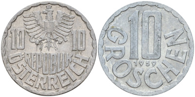 Австрия 10 грошей 1959 KM 2878 алюминий 4142-1026