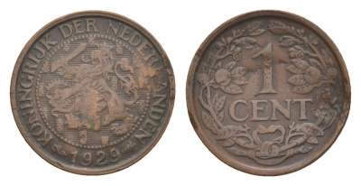 Нидерланды 1 цент 1929 Вильгельмина (1890-1948) KM 152 бронза 75-562