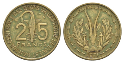 Западная Африка (BCEAO) 25 франков 1971 Центральный банк государств Западной Африки KM 5 медь алюминий никель 4642-253