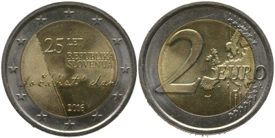 Словения 2 евро 2016 25 лет Независимости KM 126 биметалл UNC 4551-515