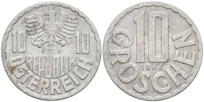 Австрия 10 грошей 1966 KM 2878 алюминий 4567-365