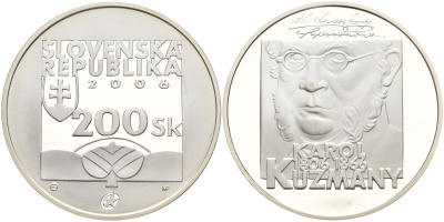 Словакия 200 крон 2006 200 лет со дня рождения Карол Кузманый (1806-1866) KM 87 серебро PROOF 01-234-23