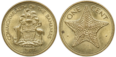 Багамские острова 1 цент 1977 морская звезда KM 59 латунь 00-00