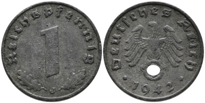 ГЕРМАНИЯ 1 РЕЙХСПФЕННИГ 1942 J KM 97, J.369 цинк 96-752