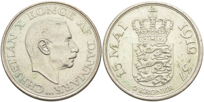 Дания 2 кроны 1937 25 лет правления Кристиана X KM 830 серебро 81-644