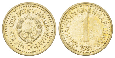 Югославия 1 динар 1983 KM 86 никель латунь aUNC 4627-947