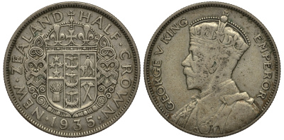Новая Зеландия 1/2 кроны 1935 Георг V (1910-1936) KM 5 серебро 272-1011