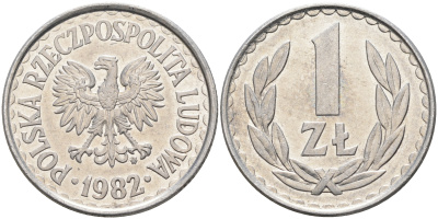 ПОЛЬША 1 ЗЛОТЫЙ 1982 MW KM 49.1 алюминий 4591-713