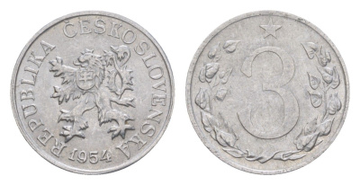 Чехословакия 3 геллера 1954 KM 36 алюминий 4396-125