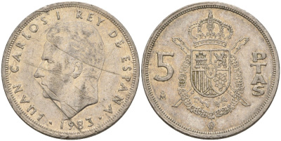 Испания 5 песет 1983 Хуан Карлос I (1975-2014) KM 823 медно-никель 4155-724