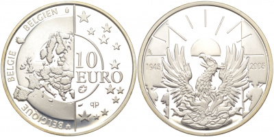 Бельгия 10 евро 2005 60 лет освобождения от фашизма KM 252 серебро PROOF 11-153-43
