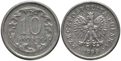 Польша 10 грошей 1999 MW KM 279 медно-никель 201-442