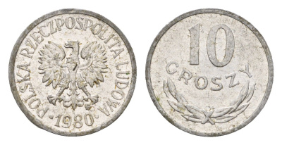 Польша 10 грошей 1980 Y AA47 алюминий 187-418