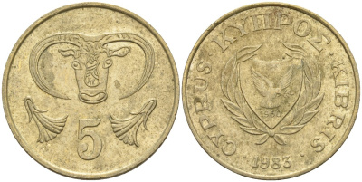 Кипр 5 центов 1983 голова быка KM 55.1 никель латунь 4141-846