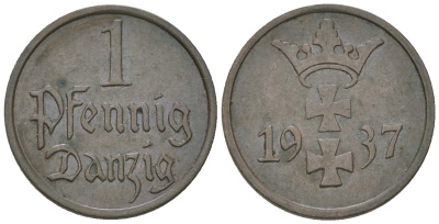 Данциг 1 пфенниг 1937 J. D 2, KM 140 бронза 4164-613