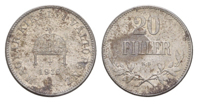 Венгрия 20 филлеров 1916 KB, Карл I (1916-1918) KM 498 железо 4651-1039