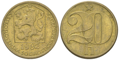 Чехословакия 20 геллеров 1982 KM 74 латунь aUNC 4115-945
