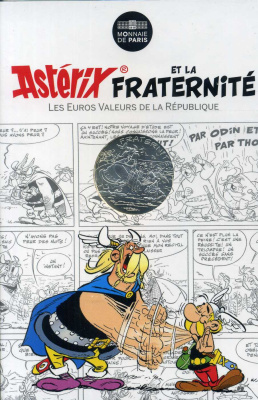 Франция 10 евро 2015 серия Астерикс и свобода, Астерикс и Olaf Grossebaf, в оригинальном буклете KM NEW серебро UNC 1-4-3-22