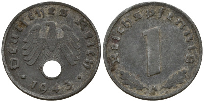Германия 1 рейхспфенниг 1943 A KM 97, J. 369 цинк 4189-823