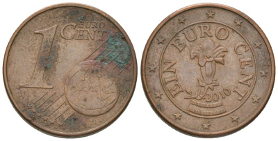 Австрия 1 евроцент 2010 KM 3082 сталь плакированная медью 4580-244
