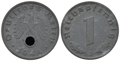 Германия 1 рейхспфенниг 1944 B KM 97, J. 369 цинк 4668-1157