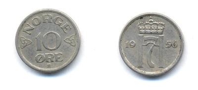 НОРВЕГИЯ 10 ЭРЕ 1956 ХОКОН VII KM 396 медно-никель 51-5214