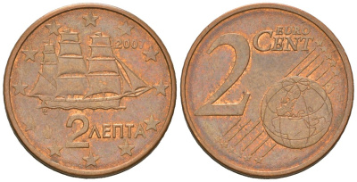Греция 2 евроцента 2007 KM 182 сталь плакированная медью 4539-256