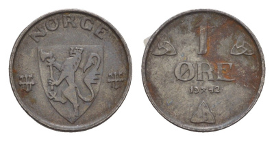 Норвегия 1 эре 1942 Хокон VII (1905-1957) KM 387 железо 4658-122