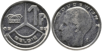 БЕЛЬГИЯ 1 ФРАНК 1989 BELGIE KM 171 сталь плакированная никелем 99-1235