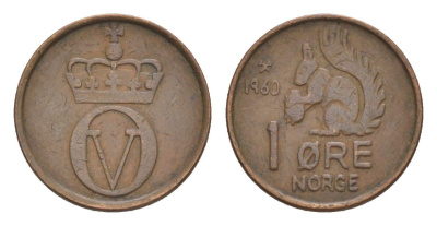 Норвегия 1 эре 1960 Улаф V (1957-1991) KM 403 бронза 4632-1112