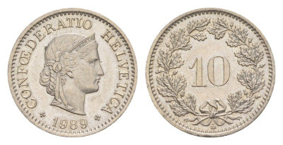 Швейцария 10 раппенов 1989 B KM 27 медно-никель 4625-746