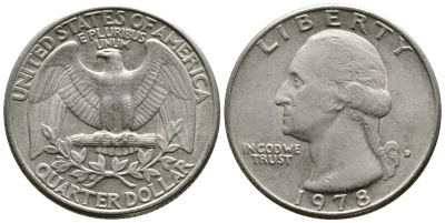США 25 центов (квотер) 1978 D, Вашингтон KM А164а медь плакированная медно-никелем 57-941