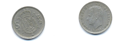 ИСПАНИЯ 5 ПЕСЕТ 1980 KM 807 медно-никель 54-1815