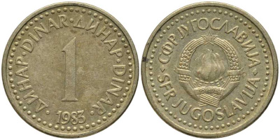 Югославия 1 динар 1983 KM 86 никель латунь 113-543
