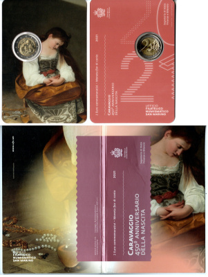 Сан-Марино 2 евро 2021 450 лет со дня рождения Караваджо, в оригинальном буклете KM 602 биметалл UNC 8-2-01-27