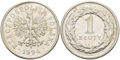 Польша 1 злотый 1994 MW KM 282 медно-никель 4402-112