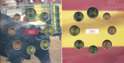 Испания набор из 3 евронаборов по 8 монет 1999-2001 оригинальный официальный набор из трех евронаборов, в картонном буклете    UNC  7-6-1-06