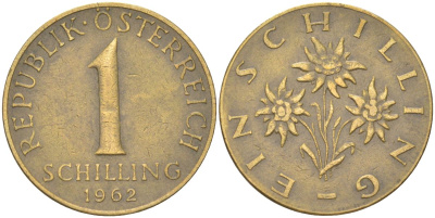 Австрия 1 шиллинг 1962 KM 2886 алюминиевая бронза 4142-1056