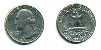 США 25 ЦЕНТОВ = КВОТЕР 1979 ВАШИНГТОН KM А164а медь плакированная медно-никелем 59-1923