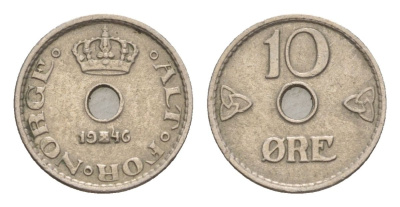 Норвегия 10 эре 1946 Хокон VII (1905-1957) KM 383 медно-никель 4632-1134