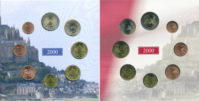 Франция набор из 3 евронаборов по 8 монет 1999-2001 оригинальный официальный набор из трех евронаборов, в картонном буклете    UNC  7-6-1-07