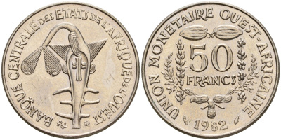 Западная Африка (BCEAO) 50 франков 1982 KM 6 медно-никель UNC 4604-727