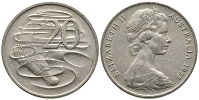 Австралия 20 центов 1973 Елизавета II (1952-2022), утконос KM 66 медно-никель 84-732