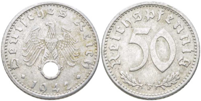 ГЕРМАНИЯ 50 РЕЙХСПФЕННИГОВ 1942 F KM 96, J. 372 алюминий 210-615