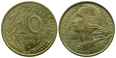 ФРАНЦИЯ 10 САНТИМОВ 1979 ТИП MARIANNE KM 929 медь алюминий никель 4381-626