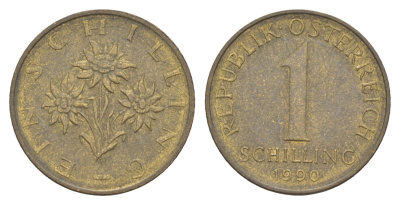 Австрия 1 шиллинг 1990 KM 2886 алюминиевая бронза 4551-337
