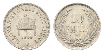 Венгрия 10 филлеров 1908 KB, Франц Иосиф I (1848-1916) KM 482 никель aUNC 4665-719